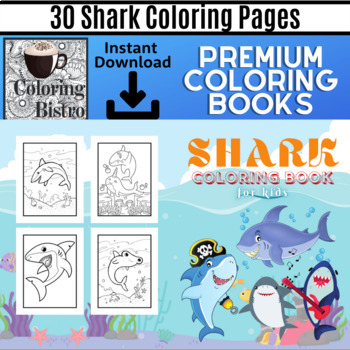 Preview of Shark Coloring Book for Kids- Shark Coloring Pages – 8x11 30 Designs