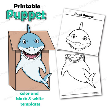 Shark Craft Activity | Printable Paper Bag Puppet Template | TpT