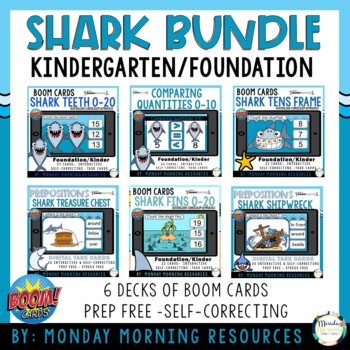 Preview of Shark Math Kindergarten/ Foundation Boom Cards™ Bundle 