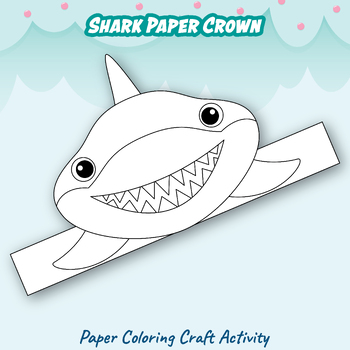 Shark Paper Crown Headband Printable Coloring Craft Activity for kids