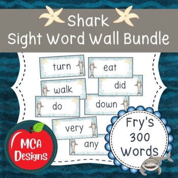 Preview of Shark Sight Word Wall Bundle
