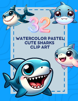Preview of Shark Splash: Watercolor Pastel Shark Clip Art Collection