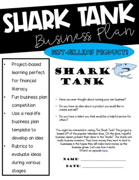 Preview of Shark Tank Business Plan Project for Fundraiser or Classroom Store