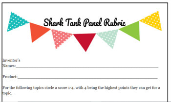 Preview of Shark Tank Panel Rubric 