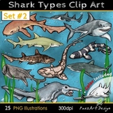 Shark Types Clip Art, Two, Hand-drawn, Realistic Animal Im