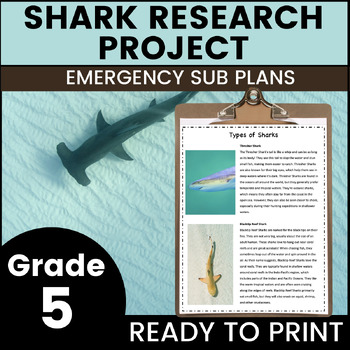 Preview of Shark Week Activities 5th Grade Emergency Sub Plans Math, English, Science