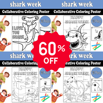 Preview of Shark Week Bundle : 4 Collaborative Coloring Posters | Fun End of Year Activity