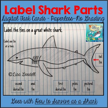 Preview of Shark Week -Label Parts Digital Task Cards Inspired by How to Survive as a Shark