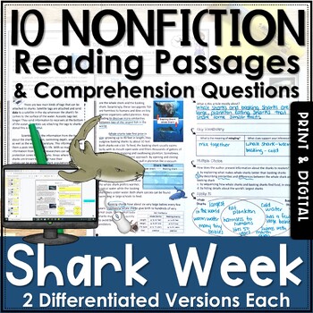 Preview of Shark Week Nonfiction Reading Comprehension Passages and Questions
