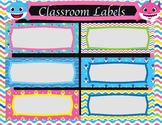 Shark-themed classroom labels (supplies/organization)