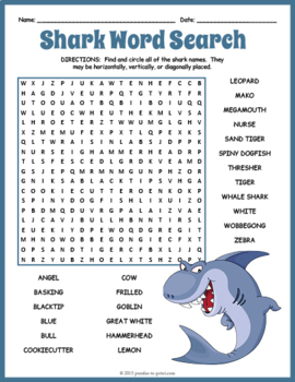 All About Sharks Word Search By Puzzles To Print Tpt