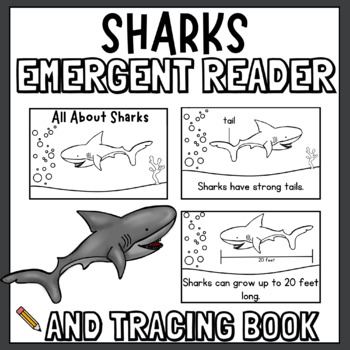 Preview of Sharks Emergent Reader & Writing Tracing Book- Nonfiction Animals- Sight Words