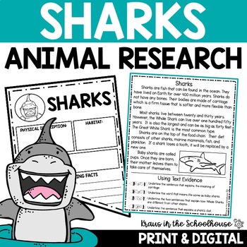 Preview of Sharks Research Reading Writing | Animal Research Report