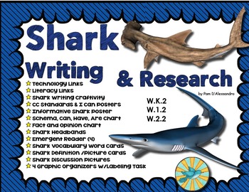 Preview of Sharks Writing & Research Unit & Craftivity - Headbands- Emergent Readers + More
