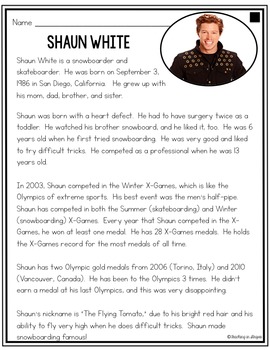 Shaun White: Differentiated Biography Passages and Reading Comprehension