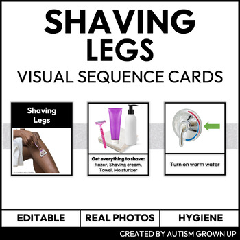 Preview of Shaving Legs Visual Sequence Cards | Hygiene Visuals | Editable
