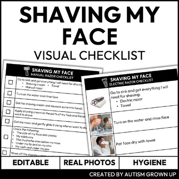 Preview of Shaving My Face Visual Checklist | Task Analysis for Life Skills | Editable