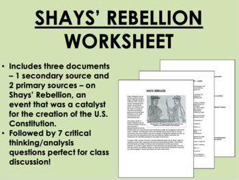 Shays Rebellion worksheet by Epic History Worksheets TPT