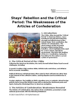 Preview of Shays' Rebellion and the Critical Period Worksheet