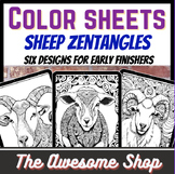 Sheep Zentangle Coloring Pages -4 designs Early Finisher &