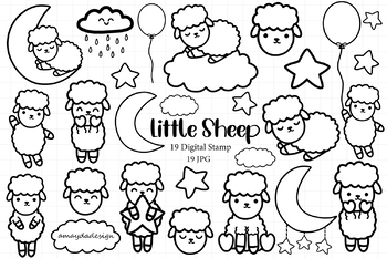 Preview of Sheep digital stamp, Sheep clipart, Animal outline, animal coloring, doodle