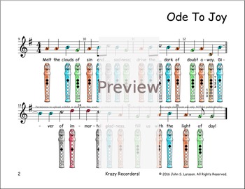 Recorder Sheet Music - Ode To Joy by Recorder Songs And Lessons | TpT