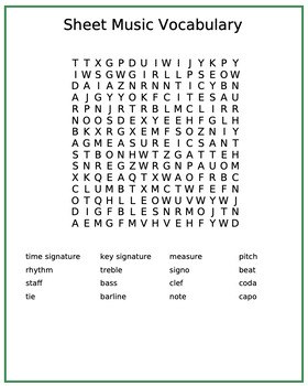 Preview of Sheet Music Vocab Word Search