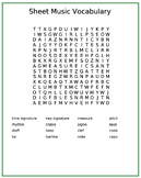 Sheet Music Vocab Word Search
