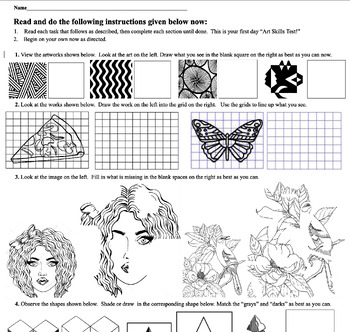 Preview of Sheet for first day of Middle School Art!