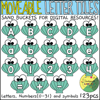 Preview of Shell Summer Alphabet Letter and Number Moveable Tiles