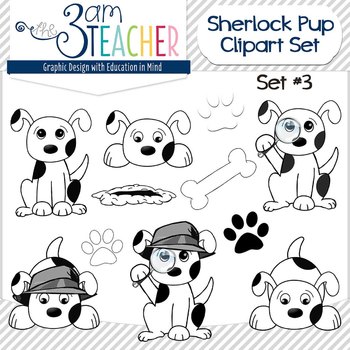 Preview of Sherlock Dog Clip Art Set Black and White Set