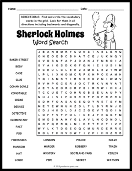 Sherlock Holmes Word Search by Puzzles to Print | TpT