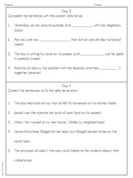Shifts in Verb Tense (L.5.1c and d) by Jennifer Findley | TPT