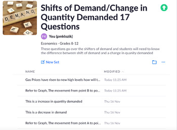 Preview of Shifts of Demand/Change in Quantity Demanded 17 Questions Plickers/Exit Ticket