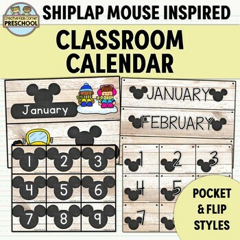 Preview of Shiplap Mouse Inspired Classroom Calendar -Pocket and Flip/Rod Style