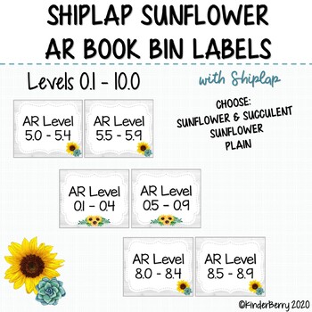 Preview of Shiplap Sunflower & Succulent AR Book Bin Labels