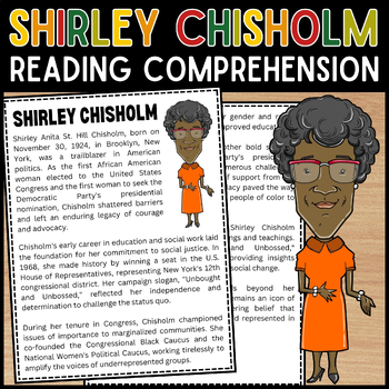 Preview of Shirley Chisholm Reading Comprehension Passage | February Black History Month