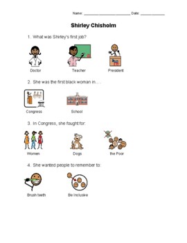 Preview of Shirley Chisholm Worksheet (for use with slideshow)