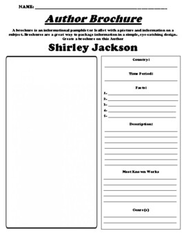 Preview of Shirley Jackson "Author Brochure" WebQuest & Worksheet