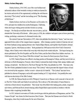 Preview of Shirley Jackson Biography- Annotation and Questions