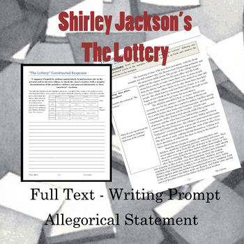 Preview of Shirley Jackson ~ The Lottery Full text with Bonus Ebook Distance Learning