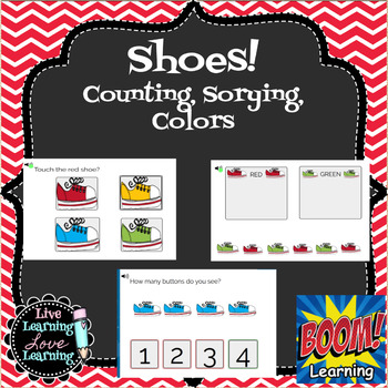 Preview of Shoes Colors Counting and Sorting Skills | Boom Cards