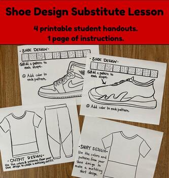 Preview of Shoe Design Template & Fashion ; Elementary & Middle Art Substitute Lesson Plan