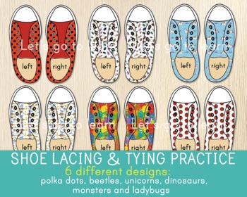 Preview of Shoe Lacing & Tying Practice, 6 Designs, Shoelaces , Kid's Fine Motor Skills