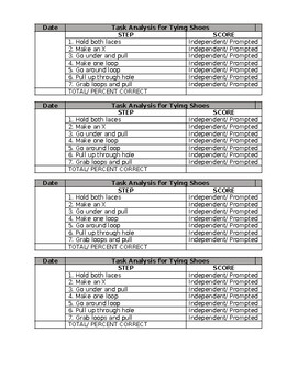 Preview of Shoe Tying Data Sheet and Visual