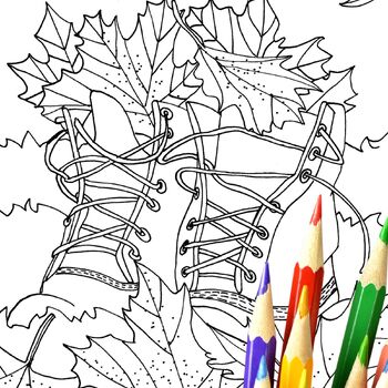 Preview of Shoes Filled With Leaves Coloring Book Page For Teens and Adults