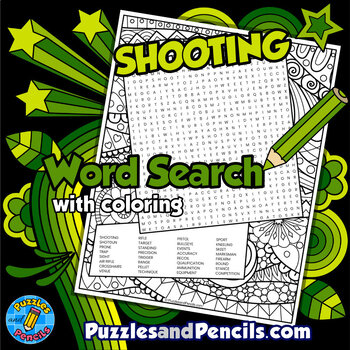 Preview of Shooting Word Search Puzzle Activity with Coloring | Summer Games Wordsearch
