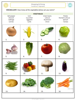 Preview of Shopping & Dining (A): Vegetable Vocabulary  (Adult ESL)