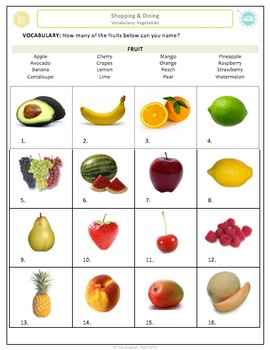 Preview of Shopping & Dining(A): Fruits Vocabulary  (Adult ESL)
