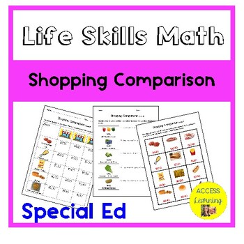 Preview of Shopping Comparison Prices for Special Education Life Skills Leveled Worksheets